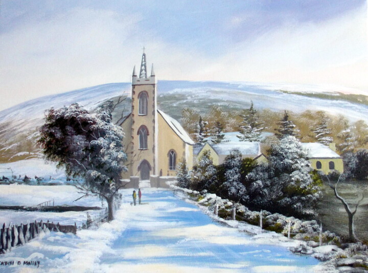 Pintura intitulada "winter scene  lough…" por Cathal O Malley, Obras de arte originais