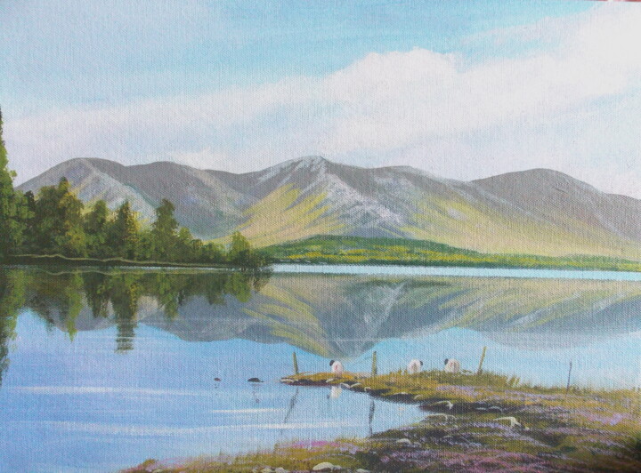 Painting titled "inagh lake reflecti…" by Cathal O Malley, Original Artwork