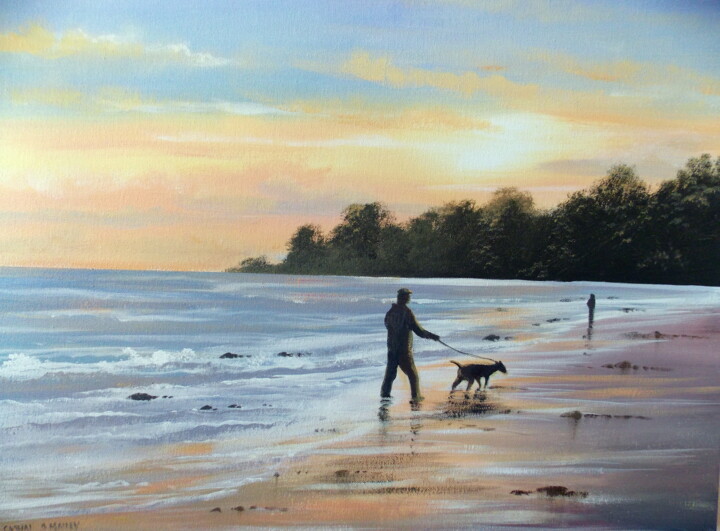 Картина под названием "sunset  beach" - Cathal O Malley, Подлинное произведение искусства