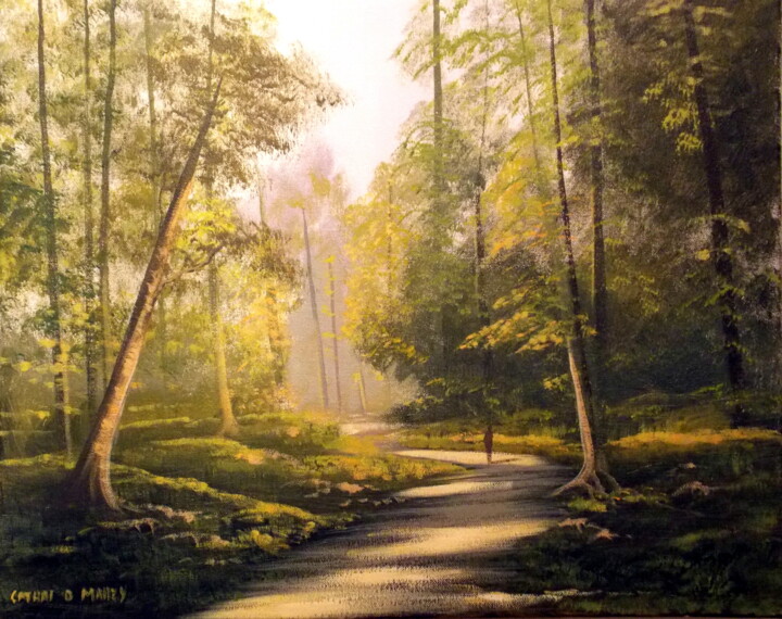 Painting titled "forest  light nov" by Cathal O Malley, Original Artwork