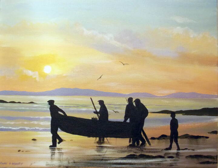 Картина под названием "launching a currach" - Cathal O Malley, Подлинное произведение искусства