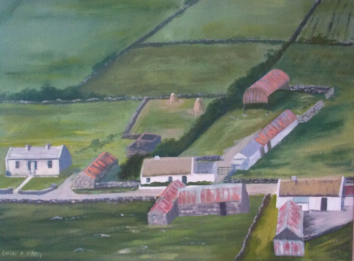 Painting titled "mayo cottages  aeri…" by Cathal O Malley, Original Artwork, Oil