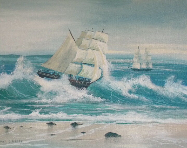 Painting titled "storm ships" by Cathal O Malley, Original Artwork, Acrylic