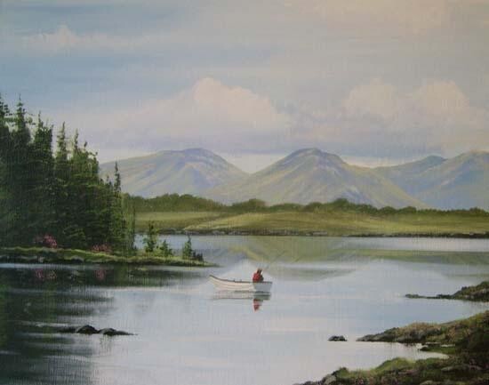 Painting titled "lake fishing" by Cathal O Malley, Original Artwork