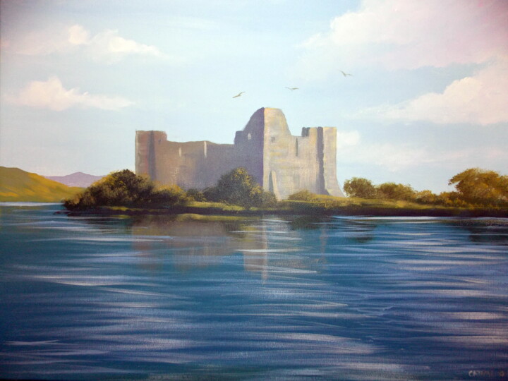 Painting titled "hens  castle  lough…" by Cathal O Malley, Original Artwork, Acrylic