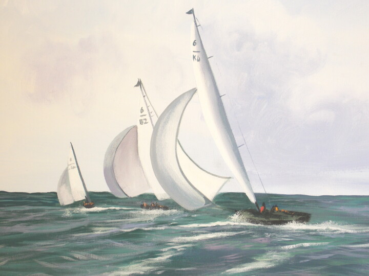 Painting titled "the boat race" by Cathal O Malley, Original Artwork, Acrylic