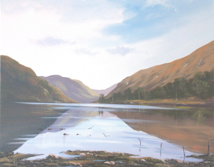 Schilderij getiteld "glendalough reflect…" door Cathal O Malley, Origineel Kunstwerk, Acryl