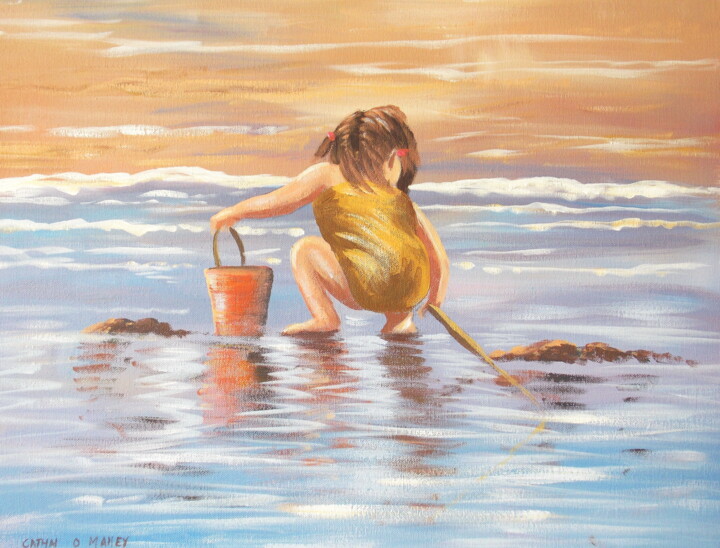 Painting titled "girl on a beach" by Cathal O Malley, Original Artwork, Acrylic