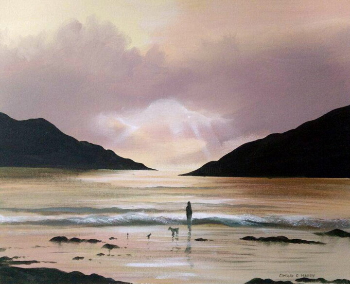 Painting titled "killary beach walk" by Cathal O Malley, Original Artwork, Acrylic