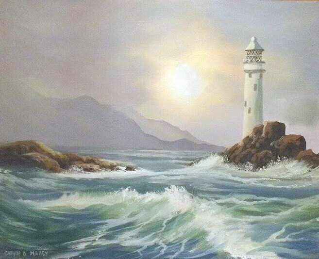 Painting titled "fastnet lighthouse" by Cathal O Malley, Original Artwork, Acrylic