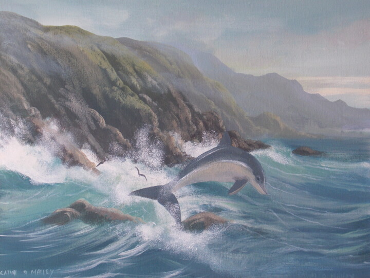 Pintura intitulada "connemara dolphin" por Cathal O Malley, Obras de arte originais, Acrílico