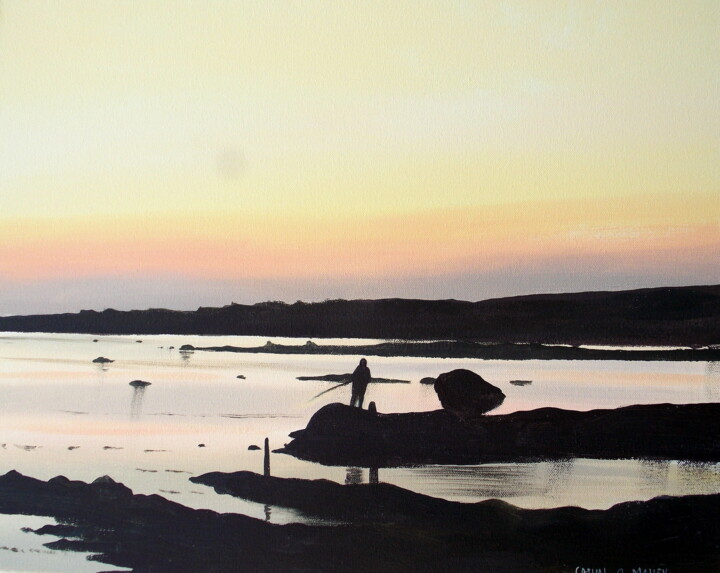 Ζωγραφική με τίτλο "fishing at omey" από Cathal O Malley, Αυθεντικά έργα τέχνης, Ακρυλικό