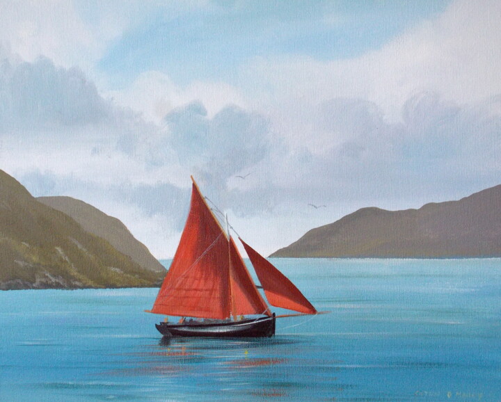 Painting titled "galway-hooker-conne…" by Cathal O Malley, Original Artwork, Acrylic