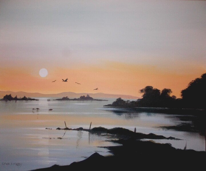 Painting titled "corrib-sunset.jpg" by Cathal O Malley, Original Artwork, Acrylic