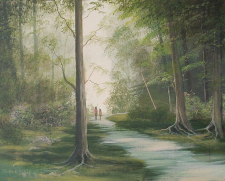 Pintura titulada "forest-walk-april-" por Cathal O Malley, Obra de arte original, Acrílico