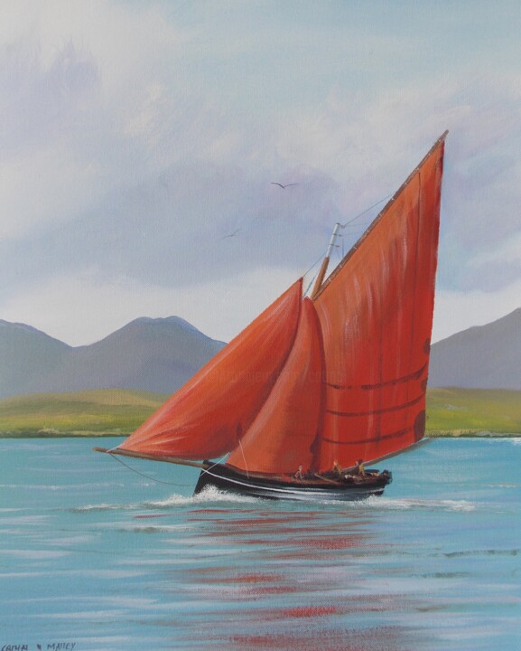 Painting titled "Galway hooker saili…" by Cathal O Malley, Original Artwork, Acrylic