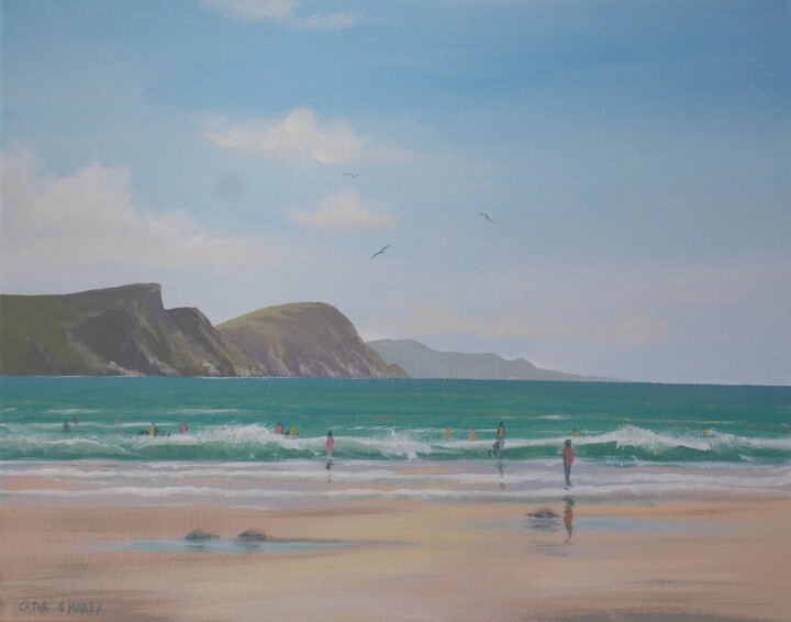 Painting titled "keel beach achill" by Cathal O Malley, Original Artwork, Acrylic