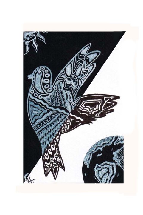 Dessin intitulée "colombe-de-la-paix-…" par Cathart, Œuvre d'art originale, Encre