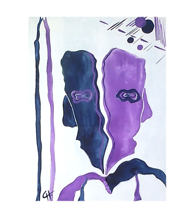 Painting titled "Face et profil" by Cathart, Original Artwork, Acrylic