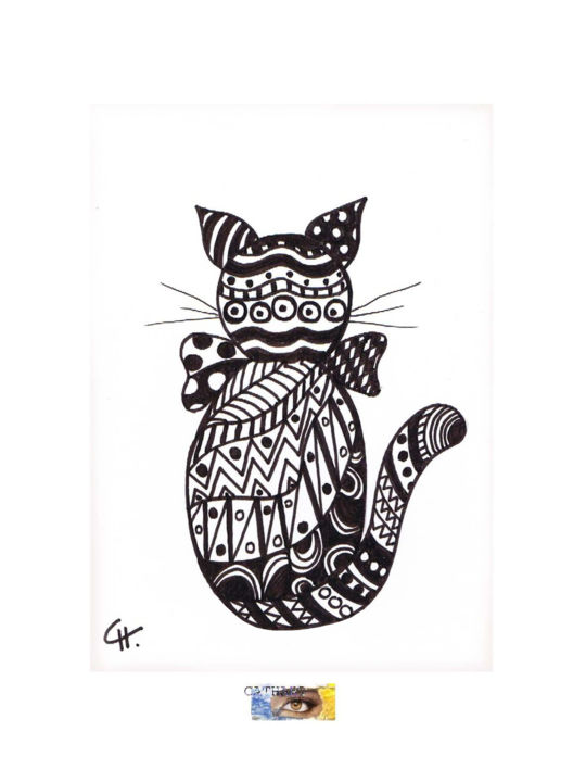 carte d u0026 39 art chat stylis u00e9 graphique en noir  u0026 blanc dessin par cathart