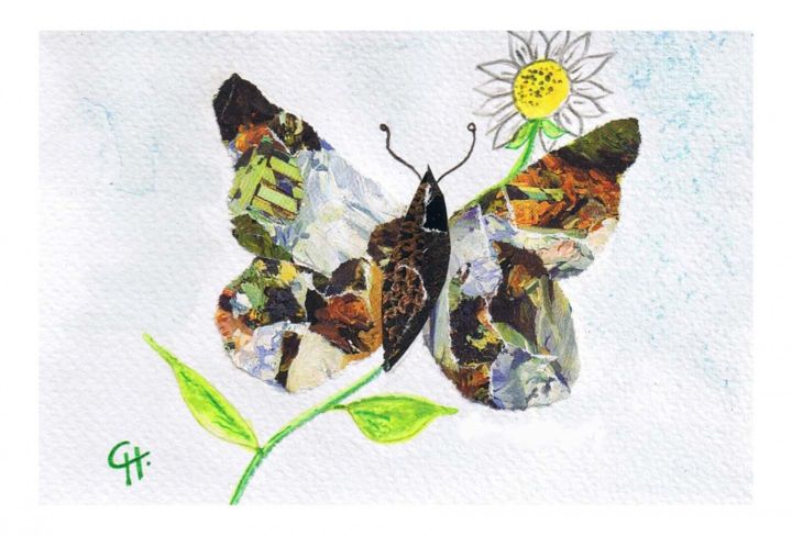 Collages titled "Tableau "papillon"…" by Cathart, Original Artwork, Paper