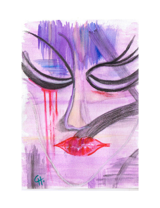 Painting titled "Larmes" by Cathart, Original Artwork, Watercolor