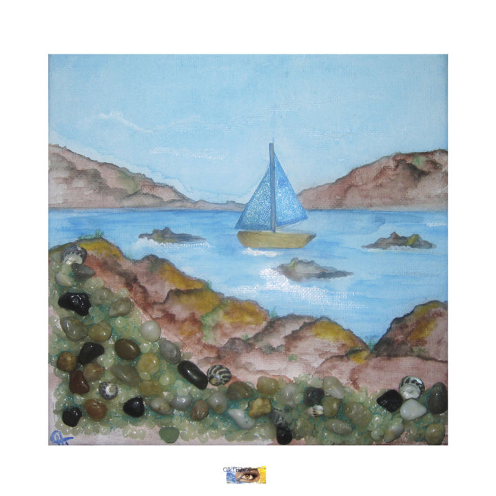 Disegno intitolato "Le bateau bleu" da Cathart, Opera d'arte originale