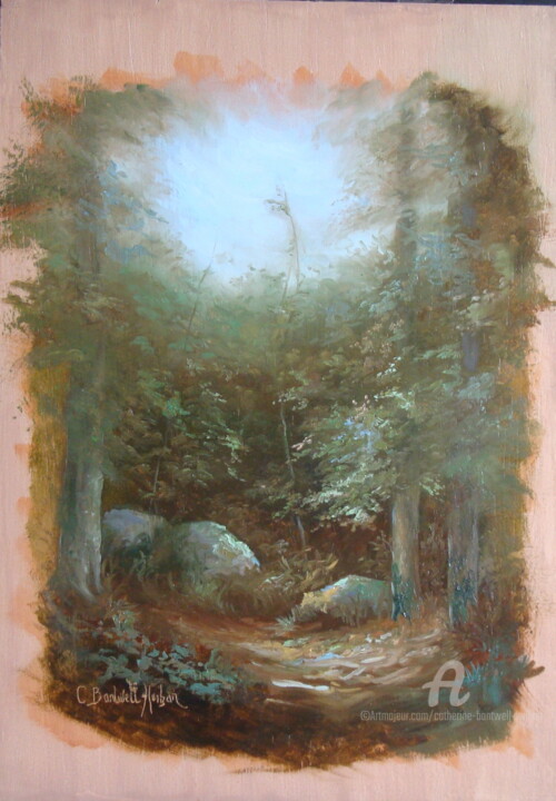 Pittura intitolato "Sous-bois de Barbiz…" da Catherine Bantwell Huiban, Opera d'arte originale, Olio