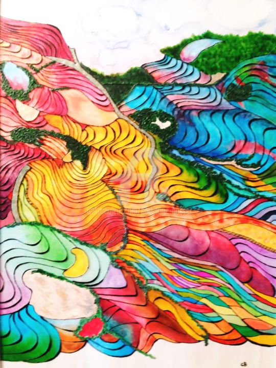 "Ondulations" başlıklı Tablo Catherine Bosser tarafından, Orijinal sanat, Vitray boyama