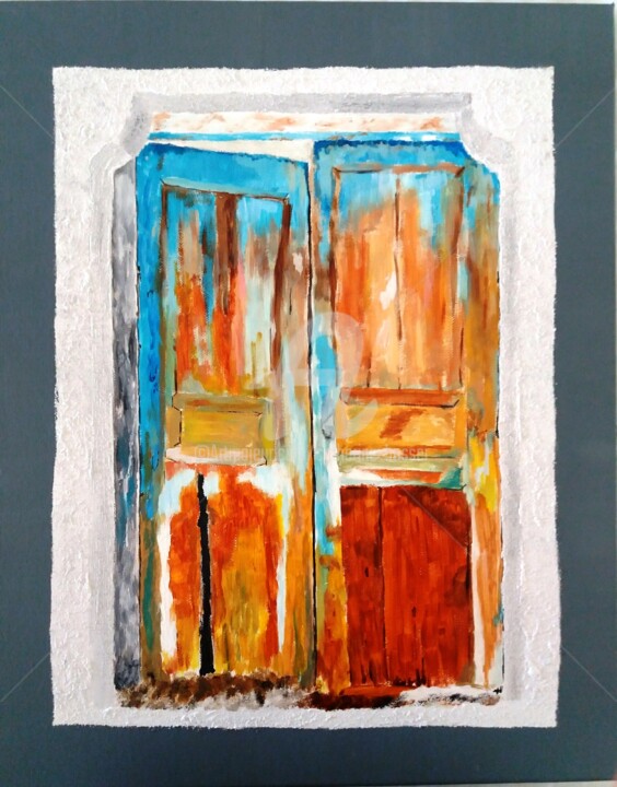 Painting titled "Porte marocaine" by Catherine Bosser, Original Artwork, Acrylic Mounted on Wood Stretcher frame