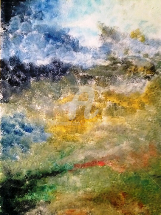 Peinture intitulée "La plaine" par Catherine Bosser, Œuvre d'art originale, Peinture vitrail