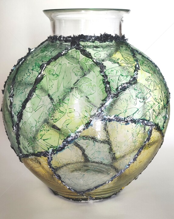 Painting titled "Vase boule" by Catherine Bosser, Original Artwork, Stained glass painting