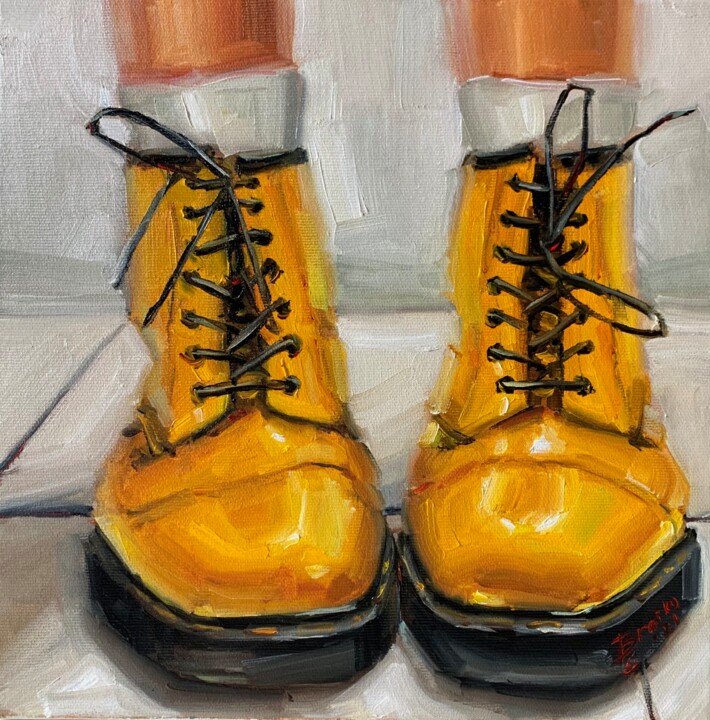 Картина под названием "Желтые ботинки" - Катерина Брайко, Подлинное произведение искусства, Масло