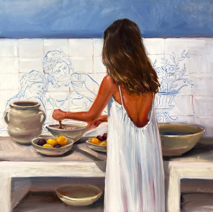 Картина под названием "Летний ужин" - Катерина Брайко, Подлинное произведение искусства, Масло