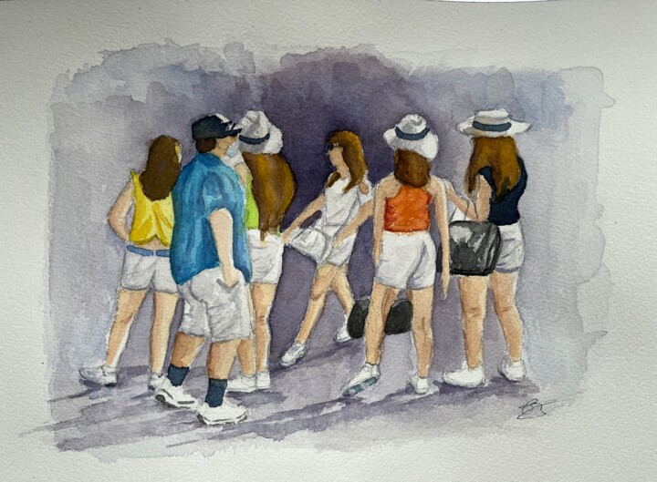 Dessin intitulée "Touristes" par Catherine Brunet, Œuvre d'art originale, Aquarelle