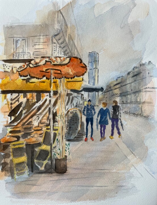 Dessin intitulée "Montparnasse - rue…" par Catherine Brunet, Œuvre d'art originale, Aquarelle