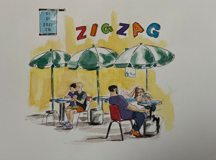Dessin intitulée "Zig Zag" par Catherine Brunet, Œuvre d'art originale, Aquarelle