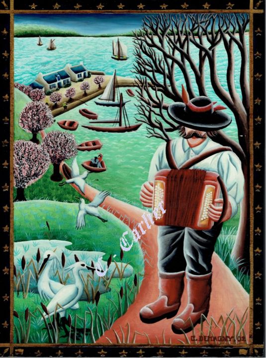 Peinture intitulée "L' accordeonniste .…" par Catherine  Carlier, Œuvre d'art originale, Huile