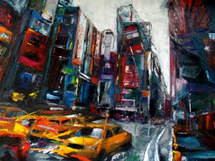Painting titled "N York  - Time squa…" by Catherine Cascio, Original Artwork, Oil
