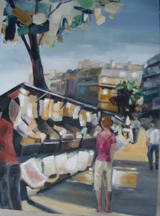 Painting titled "" Bouquinistes"" by Catherine Cascio, Original Artwork