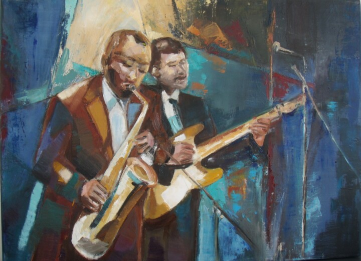 Peinture intitulée "Duo Jazz" par Catherine Cascio, Œuvre d'art originale, Huile