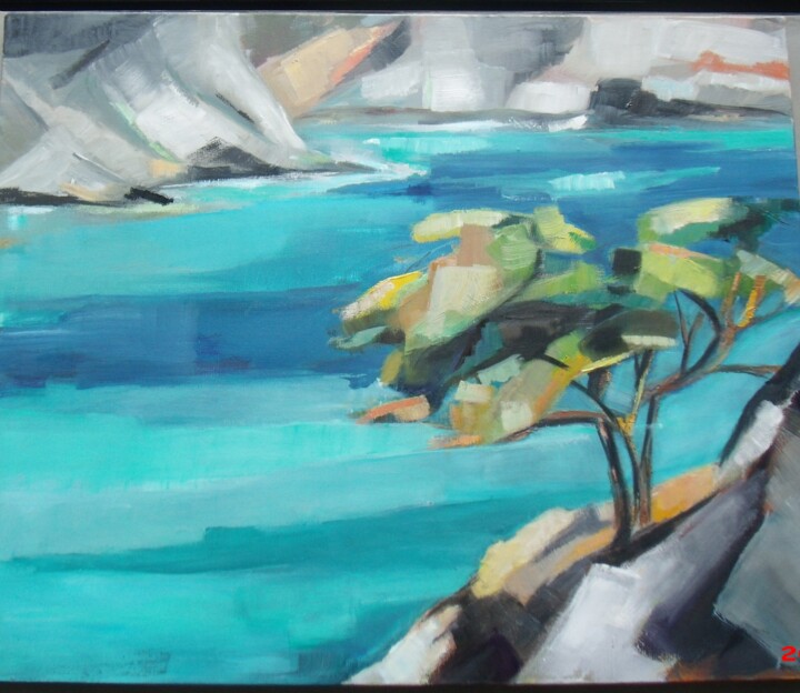 Pintura intitulada "calanque" por Catherine Cascio, Obras de arte originais, Óleo