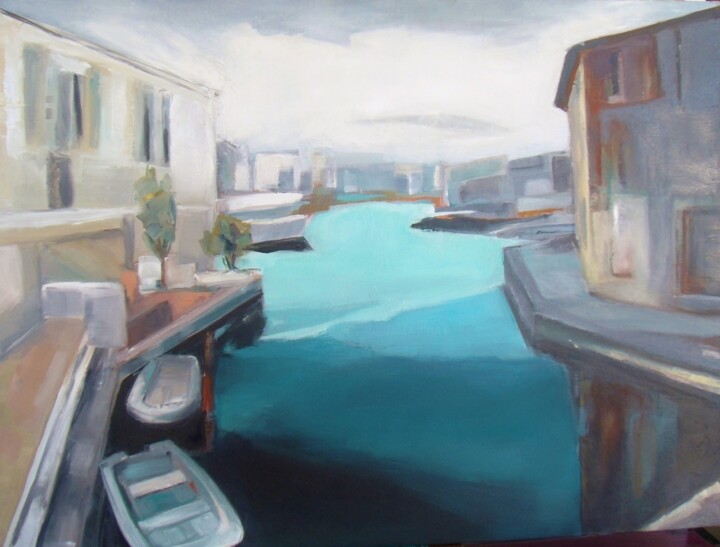 Schilderij getiteld """PORT GRIMAUD"" door Catherine Cascio, Origineel Kunstwerk, Olie