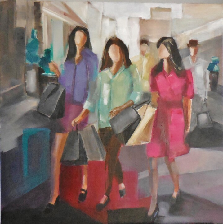 Peinture intitulée ""shopping"" par Catherine Cascio, Œuvre d'art originale, Huile