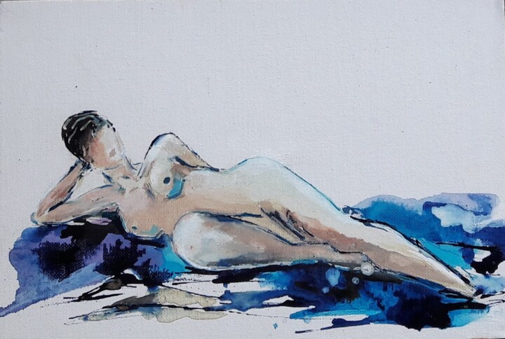 Peinture intitulée "nu allongé" par Catherine Cascio, Œuvre d'art originale, Autre