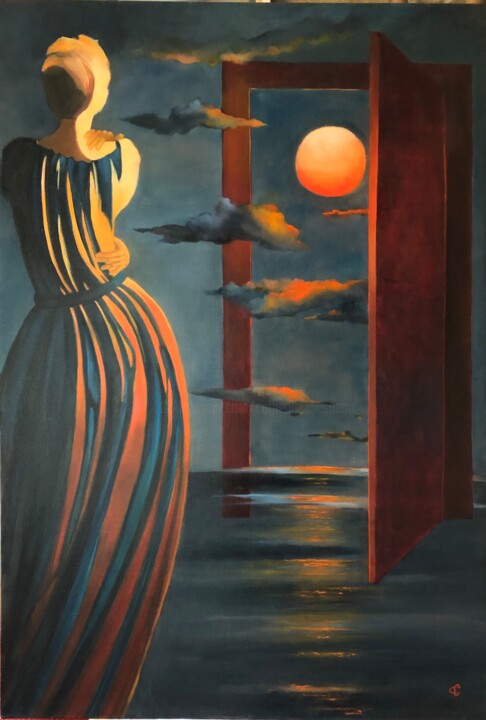 Painting titled "Pénélope, La plus s…" by Catherine Chesneau, Original Artwork, Oil Mounted on Wood Stretcher frame