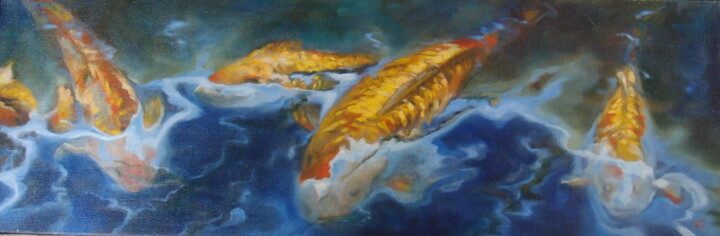 Painting titled "POISSONS d'OR (Carp…" by Catherine Chesneau, Original Artwork