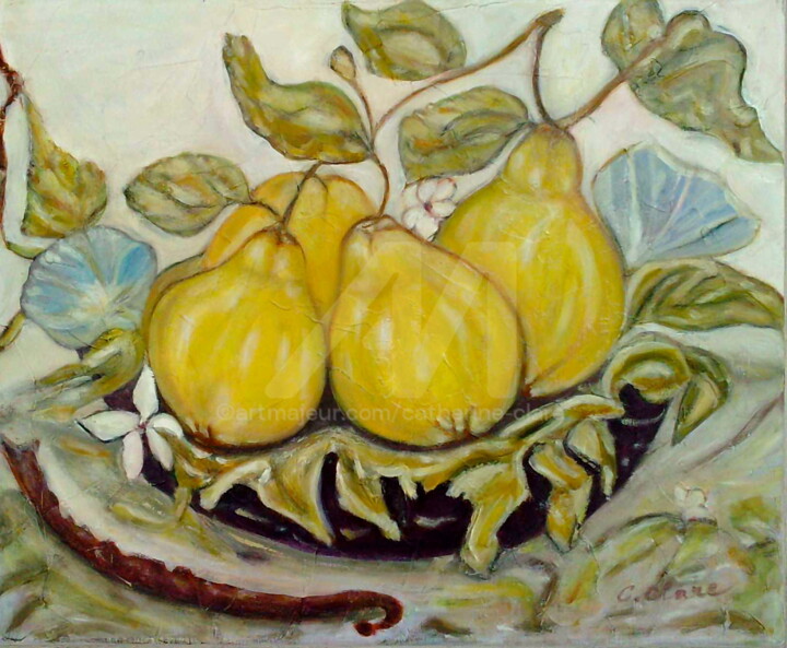 Painting titled "nature morte aux co…" by Catherine Clare, Original Artwork, Oil