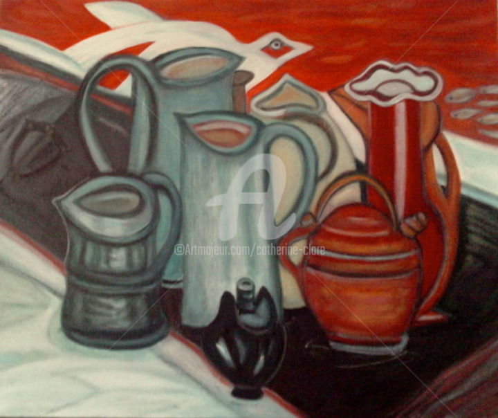 Painting titled "Nature morte aux po…" by Catherine Clare, Original Artwork, Oil