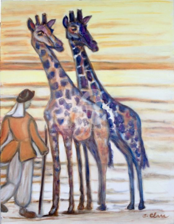 Malarstwo zatytułowany „Giraffes Diurnes” autorstwa Catherine Clare, Oryginalna praca, Olej